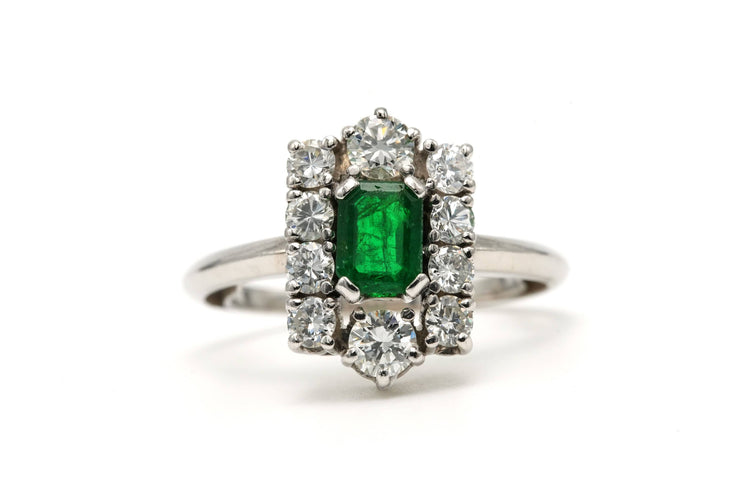 Bague 55 Bague Années 70 platine, émeraude et diamants (+-1ct) 58 Facettes 22681