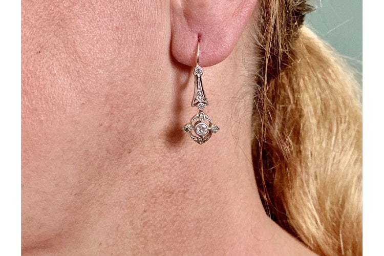 Комплект бижута стара обеци и висулка с диаманти, Австрия, около 1900 г. 