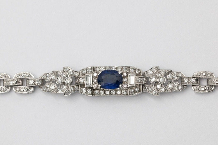 Bracelet Bracelet exclusif en or blanc avec saphir et diamants de style Art Déco 58 Facettes PPK03
