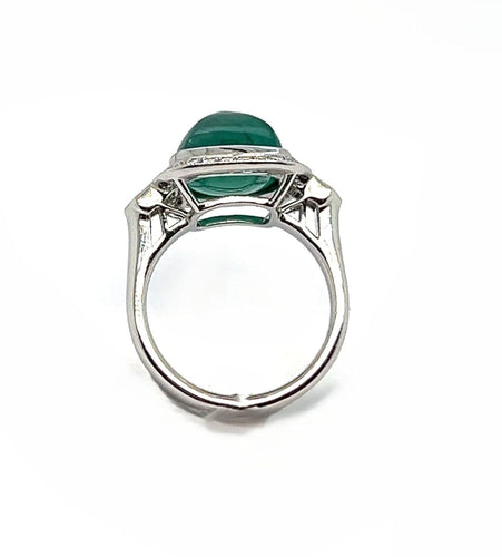 Bague 54 Bague en Or blanc avec Émeraude et Diamants 58 Facettes