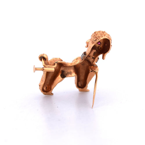 Broche Spilla vintage barboncino en or jaune 18 kt avec rubis et diamants 58 Facettes