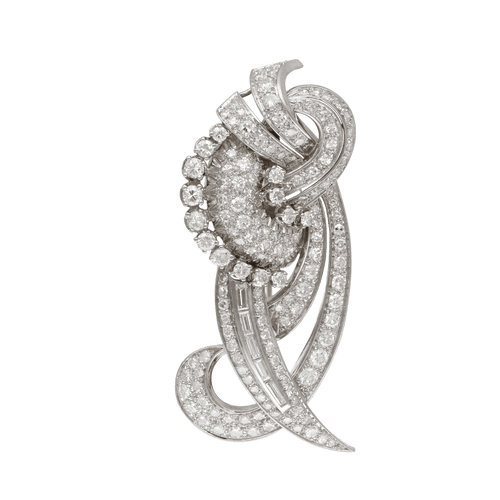 Broche Broche en or 18K et platine avec 6,50 ct de diamants taille brillant et ancienne – Vers 1970 58 Facettes