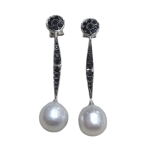 Boucles d'oreilles Boucles d'oreilles baroques en perles australiennes et diamants noirs taille brillant 58 Facettes T471
