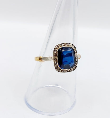 Bague 59 Bague art déco or jaune, saphir synthétique et diamants 58 Facettes B01002