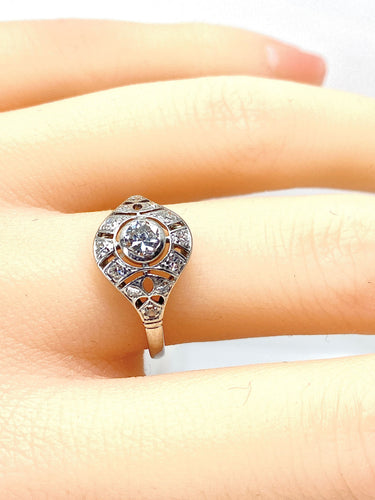 Bague 53 Bague or blanc diamants vers 1900 58 Facettes AB650