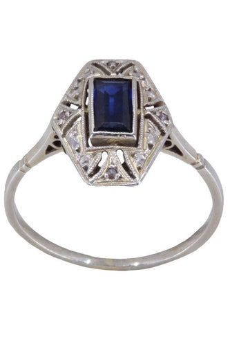 Bague 53 Bague art-déco saphir et diamant 58 Facettes 085851