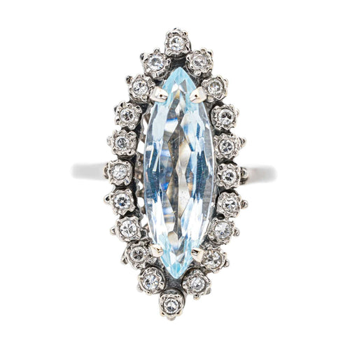 Bague 53 Bague Marquise Or blanc Aigue marine, Diamant 58 Facettes 2905284CN