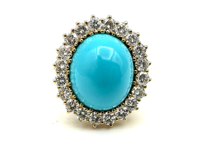 Bague 51 Bague "Marguerite" or jaune 18K, turquoise et diamants 58 Facettes