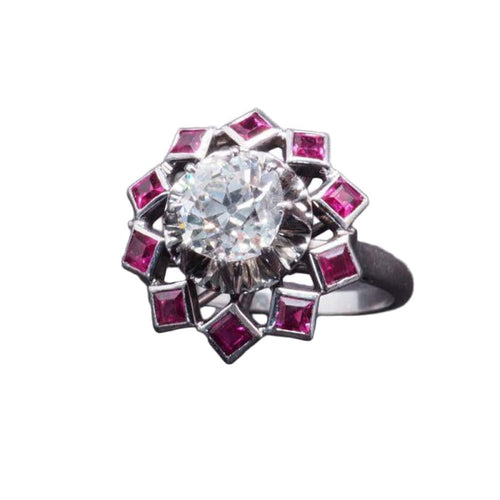 Bague 51 Bague Rétro Diamant Rubis Synthétiques Calibrés 58 Facettes 16206