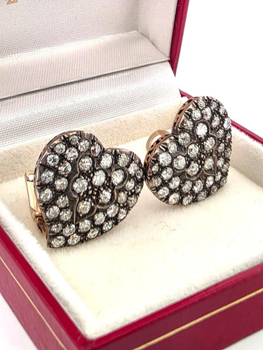 Boucles d'oreilles Boucles d'oreilles basses en or et argent avec diamants 58 Facettes