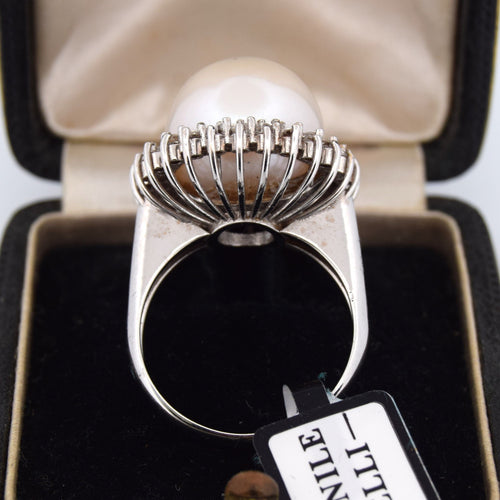 Bague 60 BAGUE EN OR 18 KT - PERLE 15 mm 58 Facettes