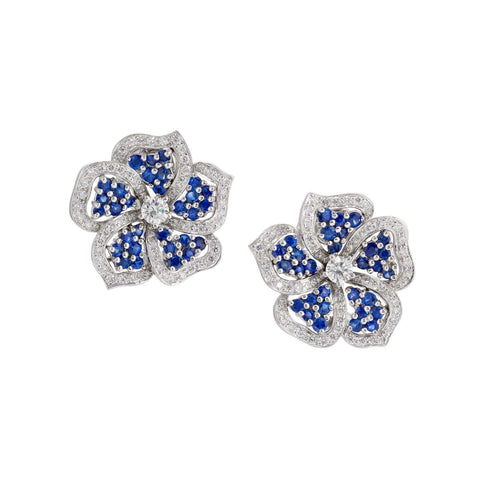 Boucles d'oreilles TIFFANY - Boucles d'oreilles fleurs en saphirs et diamants 58 Facettes