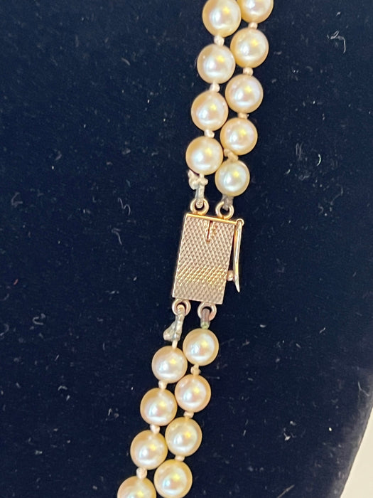 Double row necklace 146 white akoya cultured pearls with gold clasp