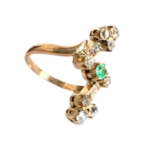 Bague 56 Bague design Art Déco en or jaune avec diamants et émeraudes 58 Facettes A2315(224)