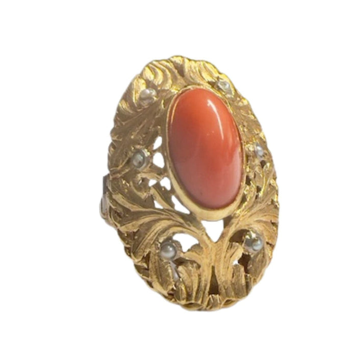 Bague 54 Bague en or avec corail et perle 58 Facettes DMAR9