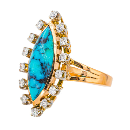 Bague 54 Bague  Marquise  Or rose Turquoise, Diamant 58 Facettes 4387234CN