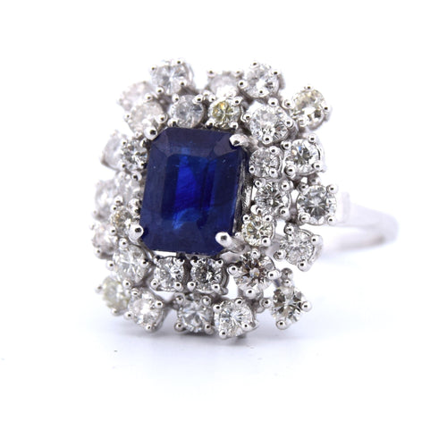 Bague Bague en or blanc 18 carats avec saphir et diamants 58 Facettes