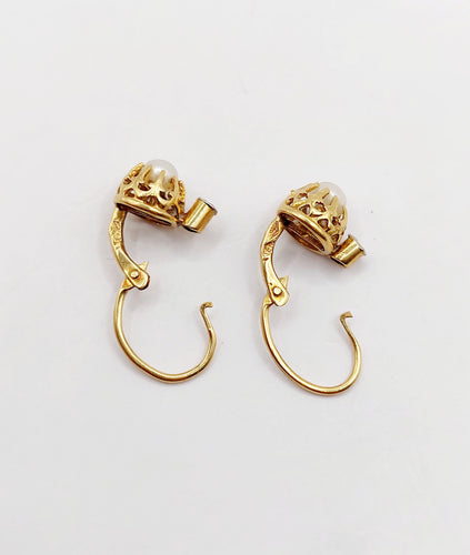 Boucles d'oreilles Dormeuses antique or perle en serti griffes 58 Facettes A05421