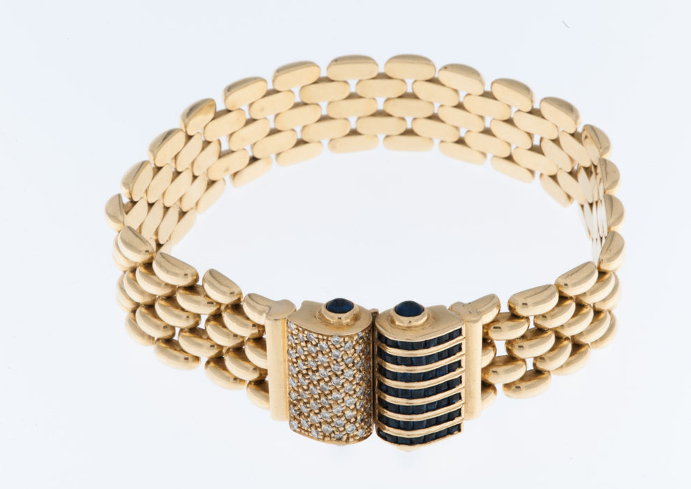 Retro-Armband aus Gelbgold mit Diamanten und Saphiren