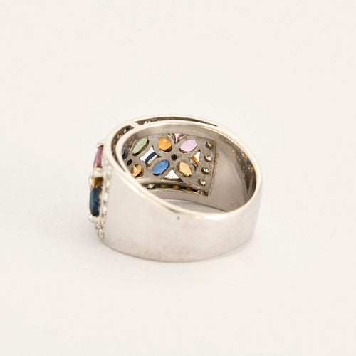 Bague 52 Bague TUTTI FRUTTI or blanc saphirs de couleurs 58 Facettes LP1114