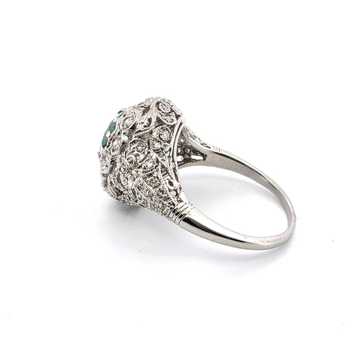 Bague 54 Bague en platine avec émeraude centrale et diamants 58 Facettes