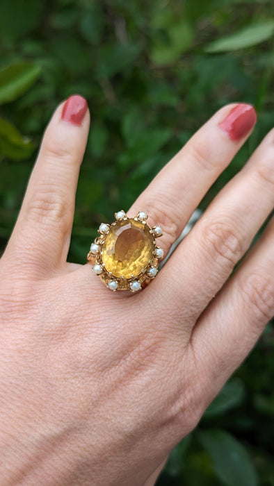 Bague 58 Bague citrine et perles de culture 58 Facettes 1046