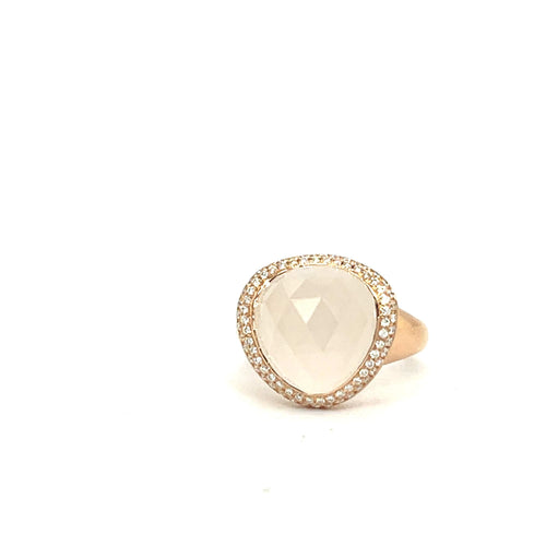 Bague 54 Bague en or rose 18 carats avec quartz blanc de 8,05 ct et diamant 58 Facettes