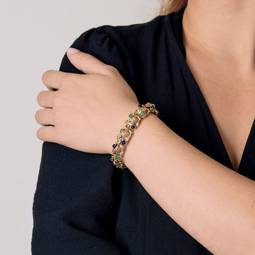 Modernist bracelet in yellow gold, chrysoprase and lapis lazuli 