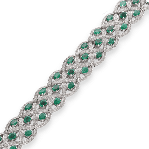 Bracelet Bracelet en or gris 18K avec 6,00 ct demeraudes ovales et 4,00 ct de diamants H-VS - 17,5 cm - Vers 2000 58 Facettes FB09597