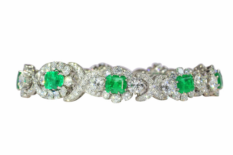 Bracelet Bracelet vintage luxueux : diamants 16 carats, émeraudes colombiennes 7 carats 58 Facettes 16196-0083