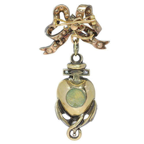 Pendentif Amour symbolique : pendentif en forme de cœur en grenat victorien avec nœud incrusté de diamants 58 Facettes 16196-0110