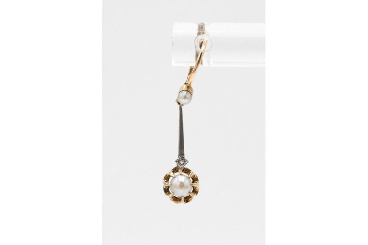 Двойка антични обеци с перли и диаманти. 