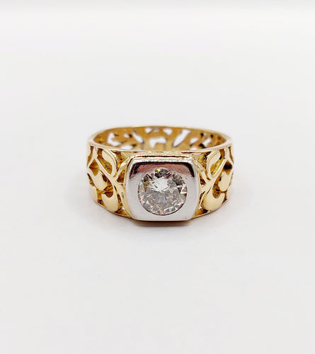 Bague 57 Bague chevalière art nouveau diamant 0,90 ct en or 18k et platine 58 Facettes A06449