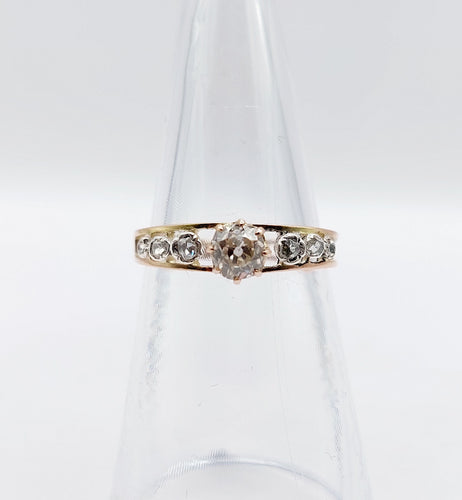 Bague 51.5 Bague victorienne or rose et argent, diamant et diamants 58 Facettes A05591