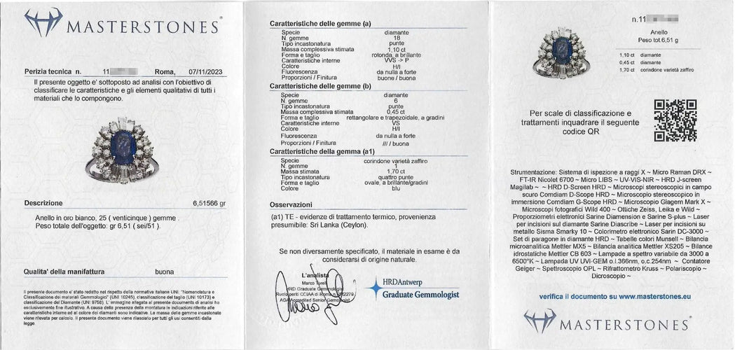 Bague 57 Bague en or blanc avec saphir de Ceylan de 1,7 ct et diamants 58 Facettes 14170