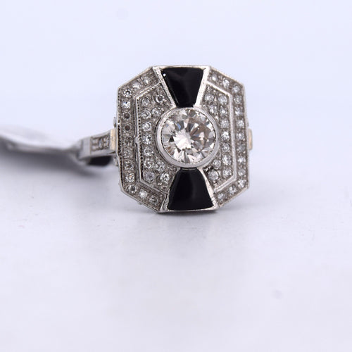 Bague 54 Bague Art déco en platine avec onyx et diamants 58 Facettes