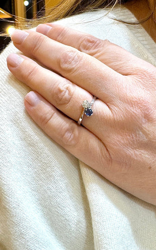 Bague 53 Bague Toi et Moi en or blanc 18 carats diamant et saphir 58 Facettes
