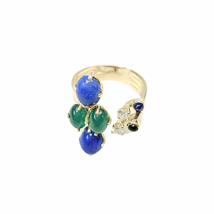 Bague 54 Bague en or jaune lapis lazuli, diamants et chrysoprases 58 Facettes CAE-RI-GRA-YGDLP