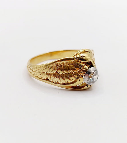Bague 62.5 Bague chevalière chimère en or 18k et platine avec diamant taille ancienne 58 Facettes A06450