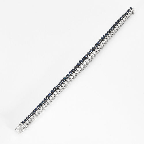 Bracelet Bracelet tennis double, or blanc, diamants et saphirs 58 Facettes 240453