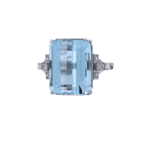 Bague 53 Bague Art Déco en platine avec aigue-marine et diamants 58 Facettes