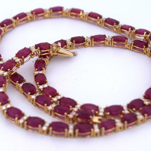 COLLANA IN ORO GIALLO 18 KT CON RUBINI E DIAMANTI 58 Facettes