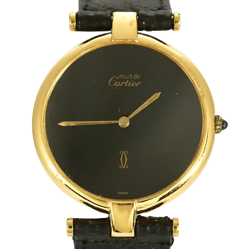 Montre CARTIER - Montre Modèle Vendome en argent plaqué or, cadran laqué noir 58 Facettes