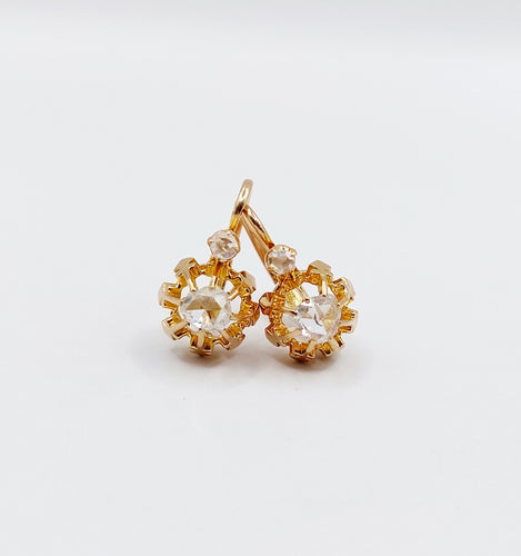 Dormeuses victoriennes or rose, diamants taille rose (circa 1880) 58 Facettes A06212