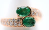 Bague 54 Duo Ring of Emeralds and Diamonds Pink Gold 58 Facettes