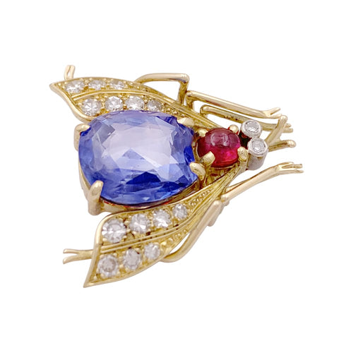 Broche Broche Van Cleef & Arpels, « Abeille », platine, or jaune, saphir, rubis et diamants. 58 Facettes 34982