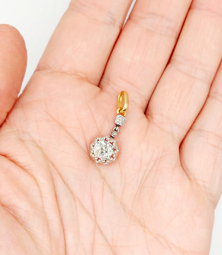 Pendente antico taglio antico in oro 18k e platino e diamanti 