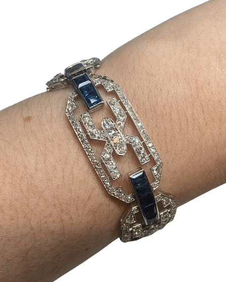 Art deco articulated bracelet platinum, gold, diamonds, sapphires