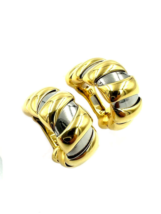 Boucles d'oreilles BVLGARI. Collection "Tubogas", boucles d'oreilles vintage or et acier 58 Facettes