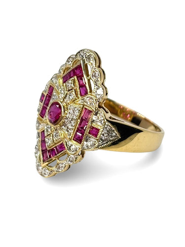 Bague 58 Bague ancienne or jaune, rubis et diamants 58 Facettes 881